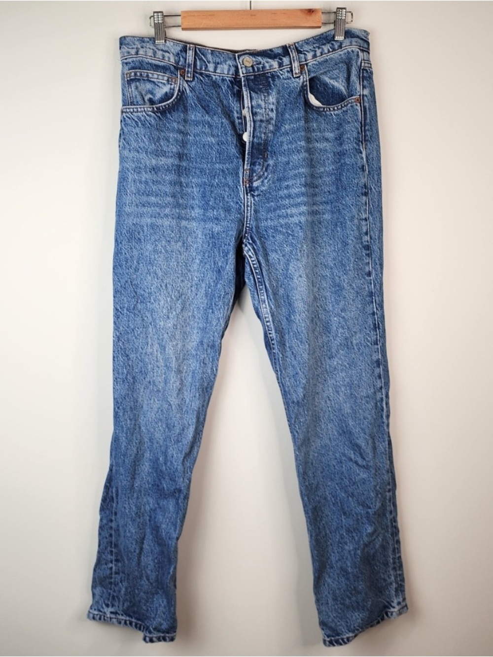Reformation Cynthia High Rise Straight Jeans Women's 31 Blue Denim Button Fly